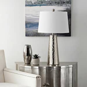 Batul 30 in. Nickel Table Lamp with White Shade