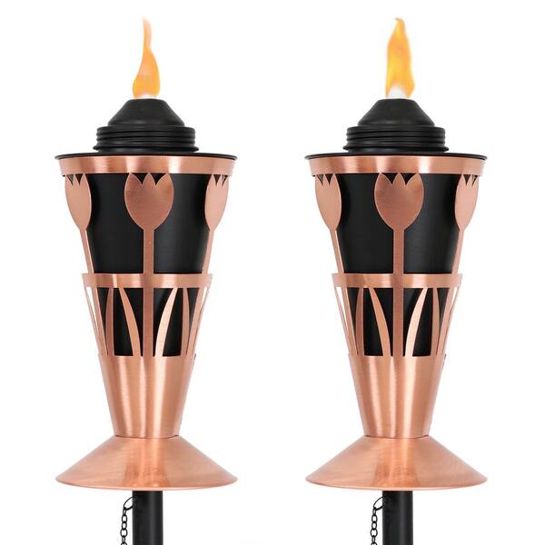 Sunnydaze Decor Copper/Black Steel Outdoor Tulip Design Torch (Set of 2)