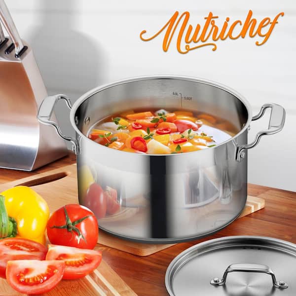 NutriChef 5 Quarts Non-Stick Stainless Steel Stock Pot