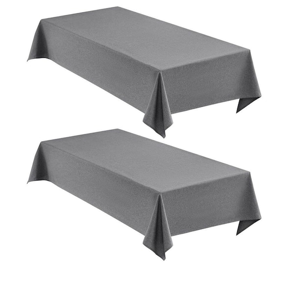 52 in. W x 70 in. L Solid Grey Polyester Tablecloth Set Linen Texture Water Resistant for Dining and Outdoor (Set of 2)