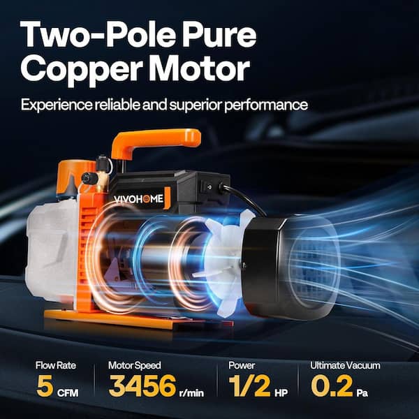 VIVOHOME 1/2 HP 5CFM 2 Stage HVAC Vacuum Pump and 3 Way Manifold