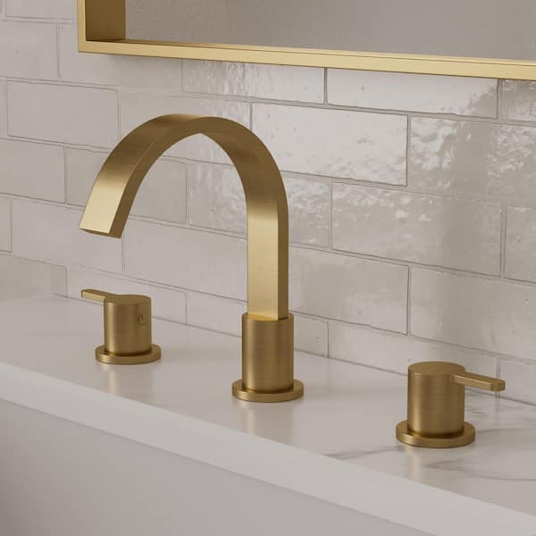 Waterfall 3-Hole High-Arc 8 in. Widespread 2-Handle Bathroom Faucet 1.2 GPM in Brushed Gold with Pop-Up Drain