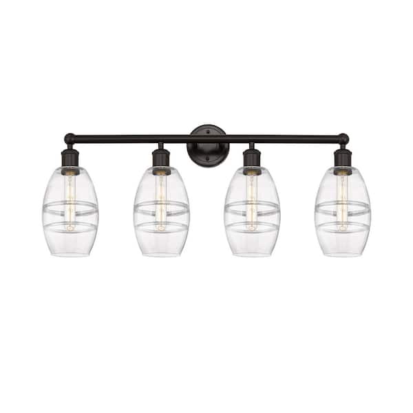 Vaz 32.88 in. 4-Light Oil Rubbed Bronze Vanity Light with Glass Shade