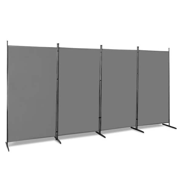 Karl home 6FT 4-Fold 160g Polyester Cloth Plastic Foot Carbon Steel Frame Foldable Screen Gray