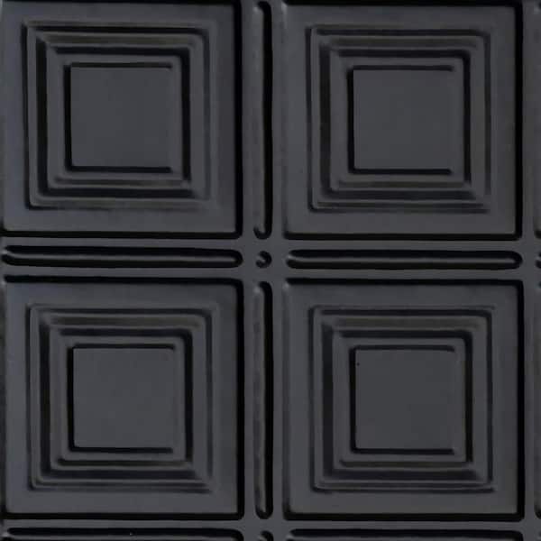 Take Home Sample - Shanko Satin Black 1 ft. x 1 ft. Decorative Tin Style Lay-in Ceiling Tile (1 sq. ft./case)