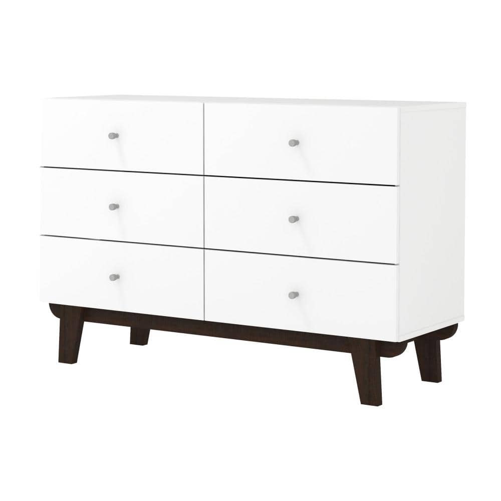 Matte White Mid-Century Modern 6-Drawer Dresser