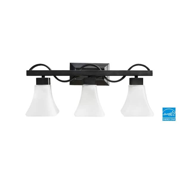 Efficient Lighting Contemporary 3-Light Vanity in Powder Coated Nickel Finish with Bulbs-DISCONTINUED
