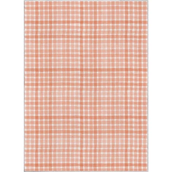 Crayola Plaid Coral 5 ft. x 7 ft. Area Rug