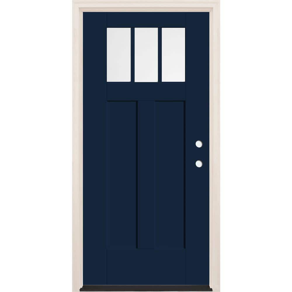 36 in. x 80 in. Left-Hand 3-Lite Clear Glass Indigo Painted Fiberglass Prehung Front Door with 6-9/16 in. Frame price history on PriceWatchPro