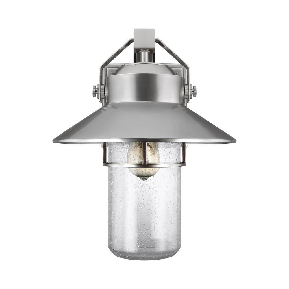 Large Brushed Steel Dimmable Lantern Sconce with Clear Seeded Glass