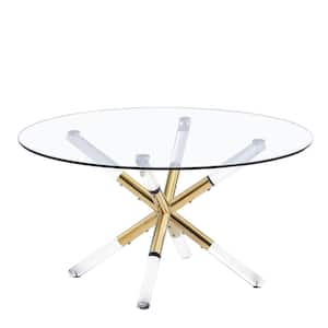 Dalton 35 in. L Round Glass Top Coffee Table in Gold