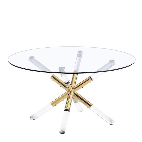 Best Master Furniture Dalton 35 in. L Round Glass Top Coffee Table in Gold