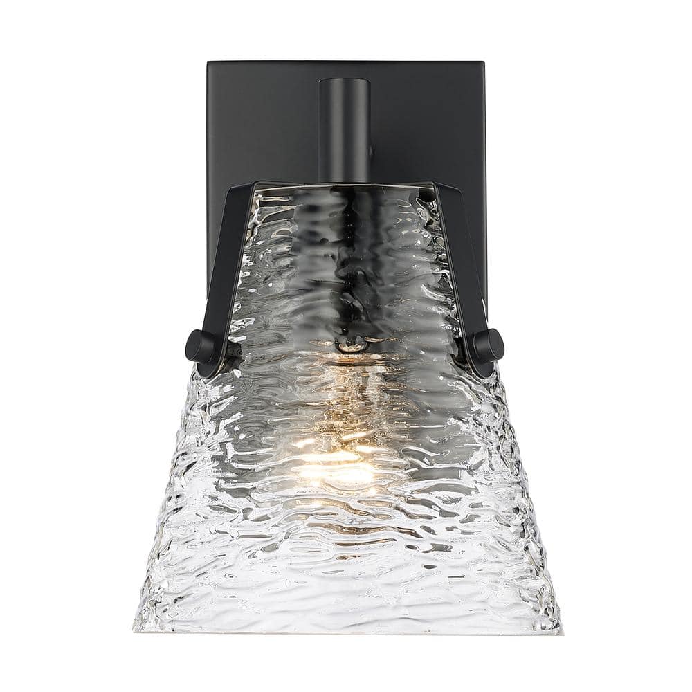 Analia 6.5 in. 1 Light Matte Black Wall Sconce Light with Clear Ribbed Glas