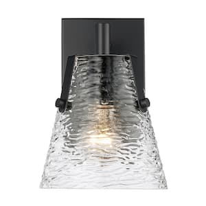Analia 6.5 in. 1 Light Matte Black Wall Sconce Light with Clear Ribbed Glass Shade with No Bulbs Included