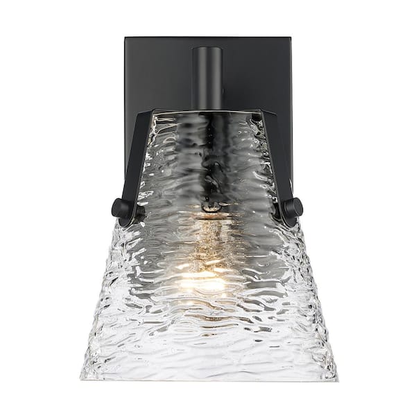 Unbranded Analia 6.5 in. 1 Light Matte Black Wall Sconce Light with Clear Ribbed Glass Shade with No Bulbs Included