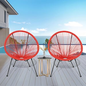 Red Round Outdoor Woven Chair Conversation Set For Garden Pool (Set of 2)