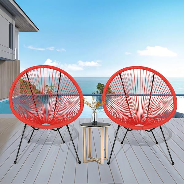 Runesay Red Round Outdoor Woven Chair Conversation Set For Garden Pool (Set of 2)