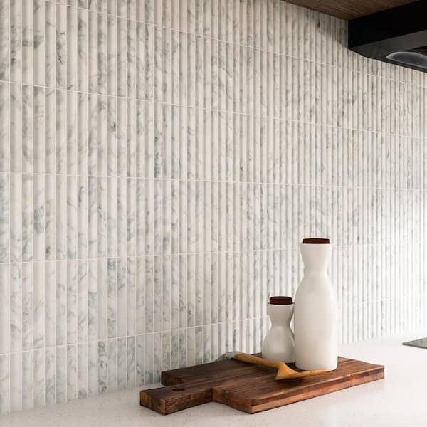 Natural White Convex 11.82 in. x 11.82 in. Brick Joint Polished Marble Mosaic Tile (9.7 sq. ft./Case)
