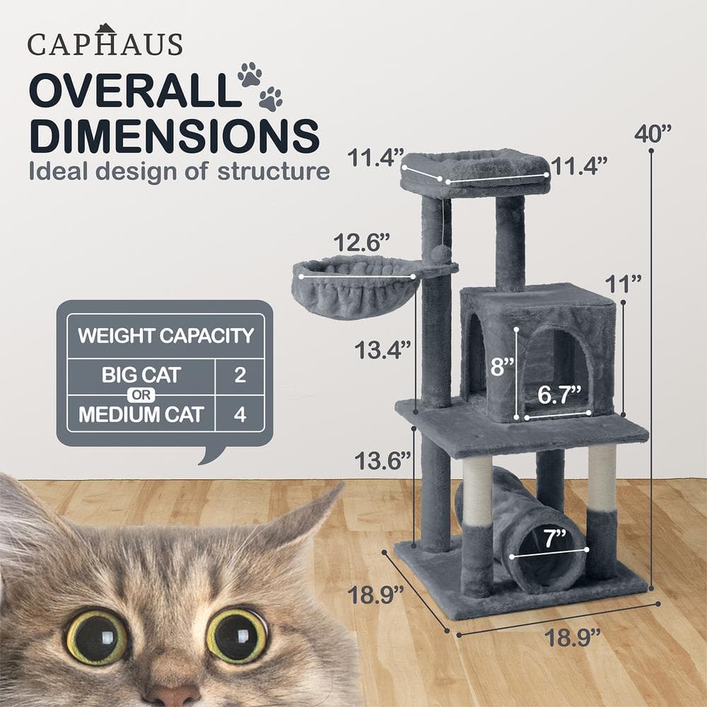 40'' Dark Gray Multi-Level Cat Activity Tree with Sisal Scratching Posts