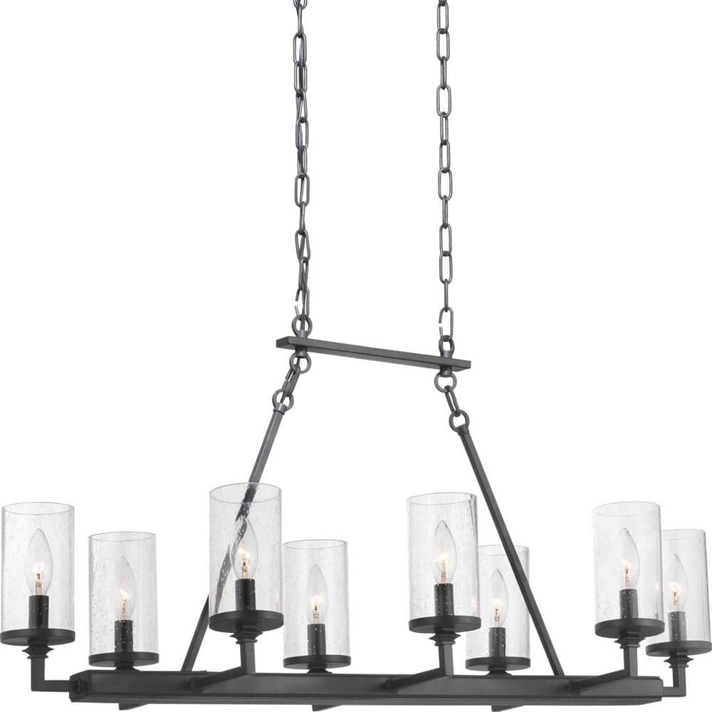 Gresham Graphite 8-Light Taper Candle Chandelier with Seeded Glass Shades
