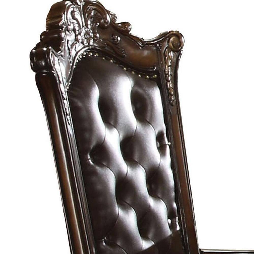 Handcrafted Brown Leather and Wood Floral Accent Chair