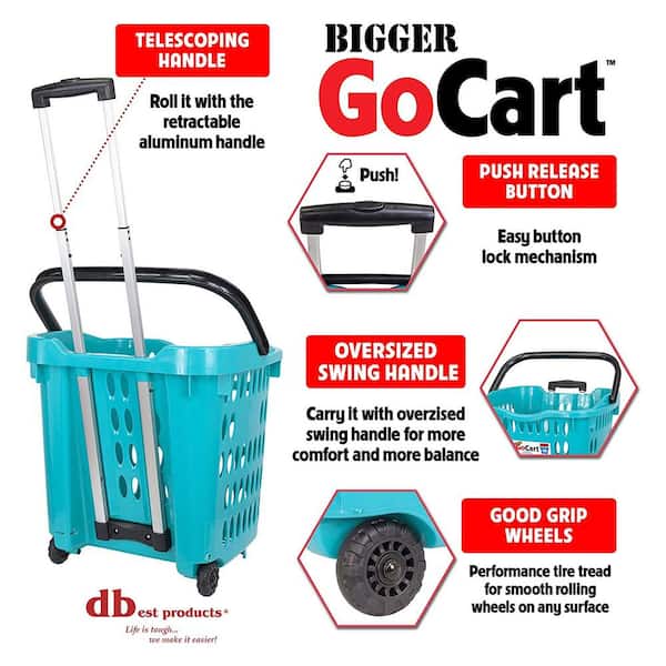 5 Pack dbest products GoCart Wheeled Grocery Cart Utility Laundry Basket Teal 