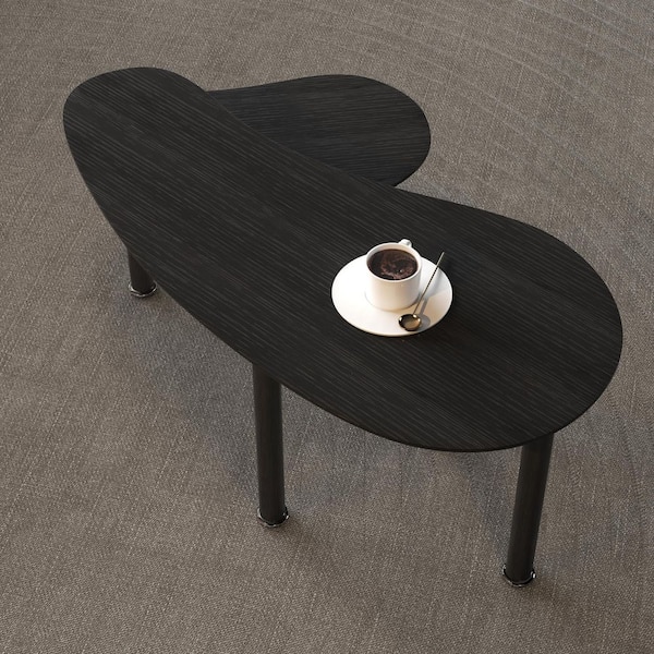 Noble House Sameh 47.2 in. Black Oval Stone Top Rotatable Coffee Table ...