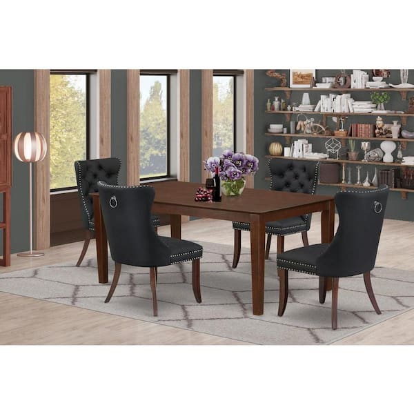 East West Furniture 5-Piece Rectangular Mahogany Finish Solid Wood Top-Upholstered Dining Room Set-Seats 4