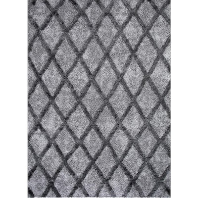 Valencia Gray Shag 9 ft. x 13 ft. Trellis Shag Area Rug