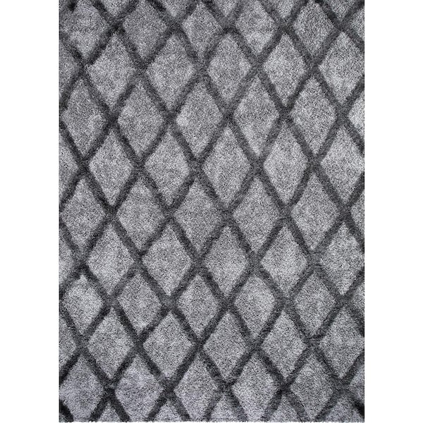 StyleWell Valencia 9 ft. x 13 ft. Gray Trellis Shag Area Rug