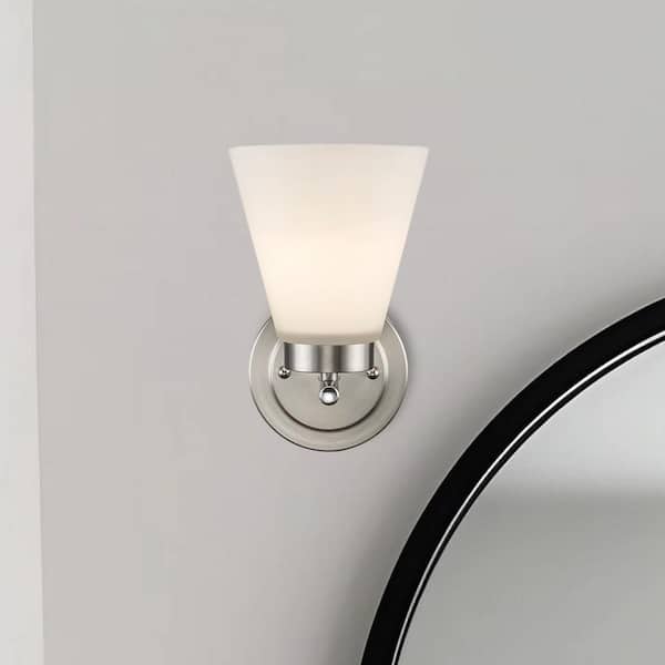 Fifer 1-Light Brushed Nickel Indoor Wall Sconce Light Fixture with Frosted Glass Shade