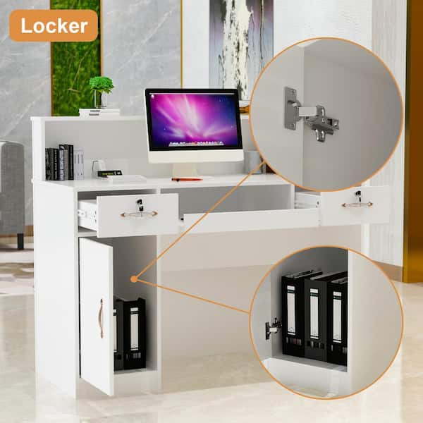 FUFU GAGA 47.2 W Wooden Computer Desk White Finish with 2 Drawer Keyboard Tray and Eco Friendly Paint Finish LBB KF250007 01