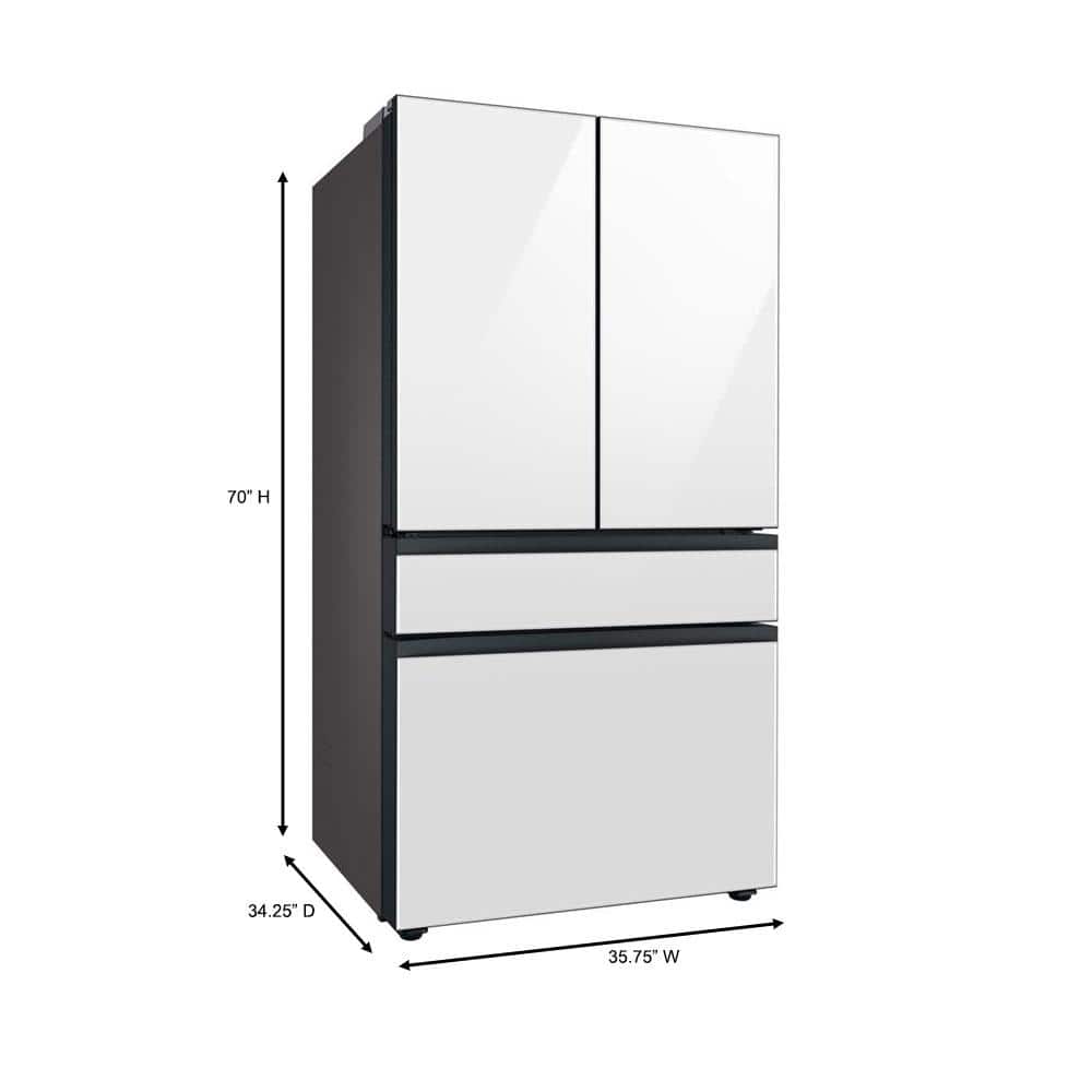 36" White and Orange Glass French Door Refrigerator with Ice Maker