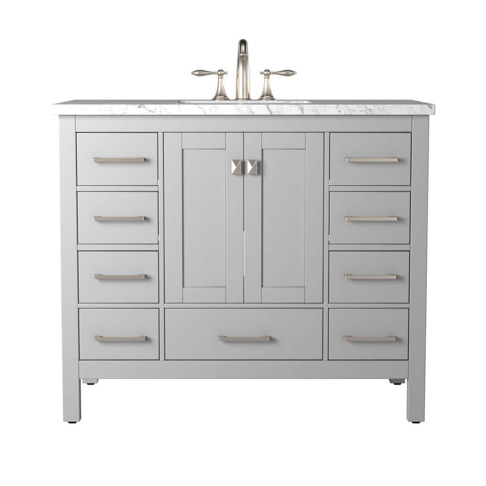 Elegant Aberdeen 42" Transitional Gray Vanity with White Carrara Marble Top