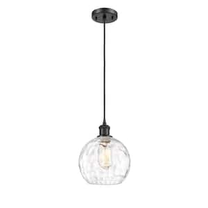 Athens Water Glass 1-Light Matte Black Clear Water Glass Shaded Pendant Light with Clear Water Glass Glass Shade