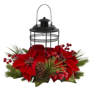 Nearly Natural 28 in. Unlit Holiday Winter Greenery, Berries and Plaid Bow  Artificial Christmas Arrangement Home Decor A1847 - The Home Depot
