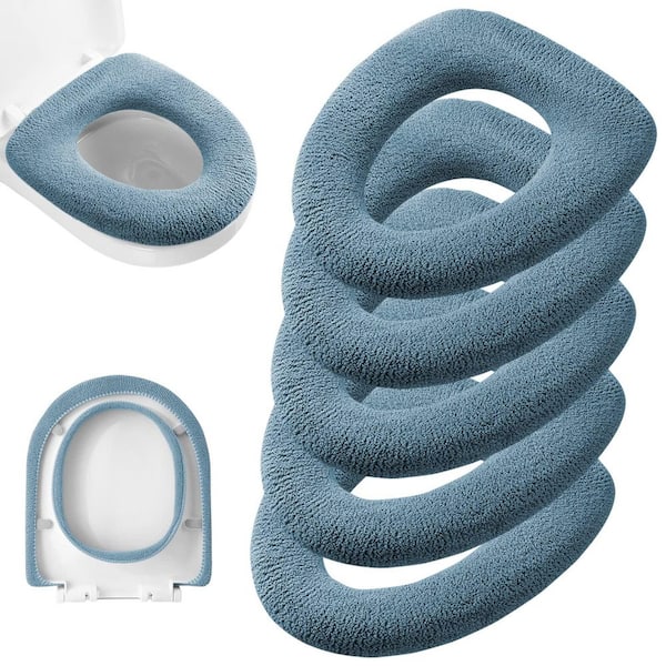 5 Pack Thicker Elongated Soft Warmer Stretchable Washable Knit Toilet Seat in Blue