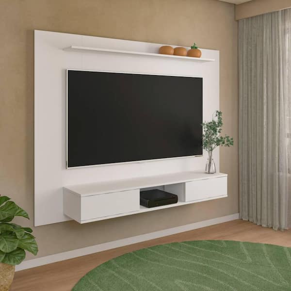 HOMESTOCK White Multi Storage Wall Media Center for 70 in. TVs, Floating Entertainment Centre with 2-Sliding Doors and Shelves