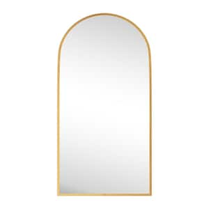 38 in. W x 71 in. H Full Length Arched Free Standing Body Mirror, Metal Framed Wall Mirror, Large Floor Mirror in Gold