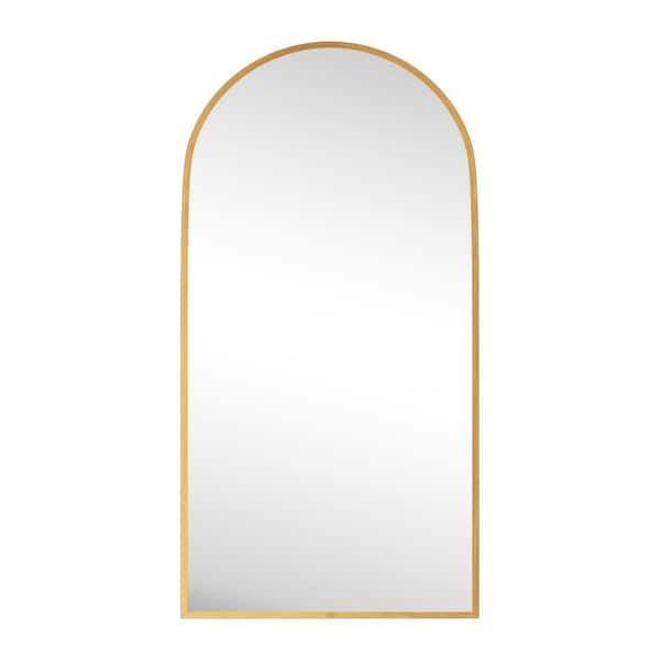 38 in. W x 71 in. H Full Length Arched Free Standing Body Mirror, Metal Framed Wall Mirror, Large Floor Mirror in Gold