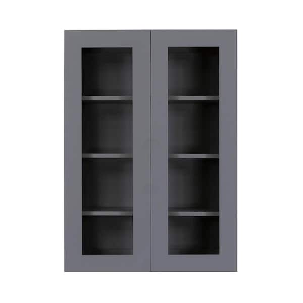 LIFEART CABINETRY Lancaster Gray Plywood Shaker Stock Assembled Wall Glass Door Kitchen Cabinet 24 in. W x 42 in. H x 12 in. D