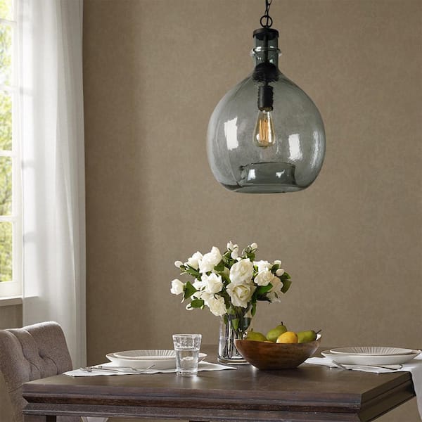 Casamotion 17 in. H and 11 in. W 1-Light Black Wavy Hammered Hand Blown  Glass Pendant with Blue Glass Shade 9439440016 - The Home Depot