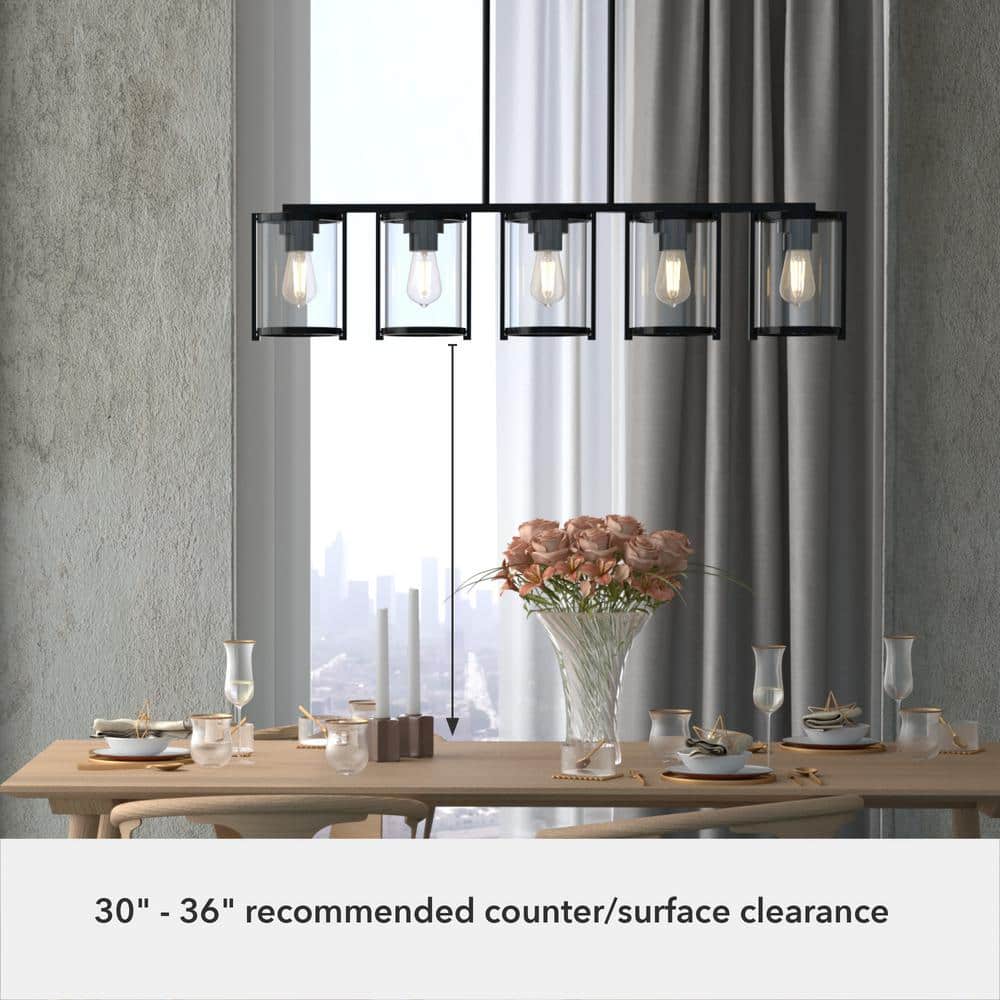 Matte Black Linear Chandelier with Clear Glass Shades
