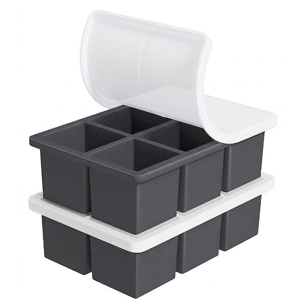 Black Square Ice Mold Ice Cube Tray 2 Pack Silicone Large Ice Cube Tray with Lid for Cocktails