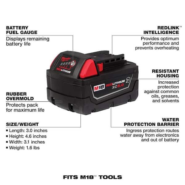 Milwaukee - M18 18-Volt Lithium-Ion Starter Kit with One 5.0 Ah and One 2.0 Ah Battery and Charger