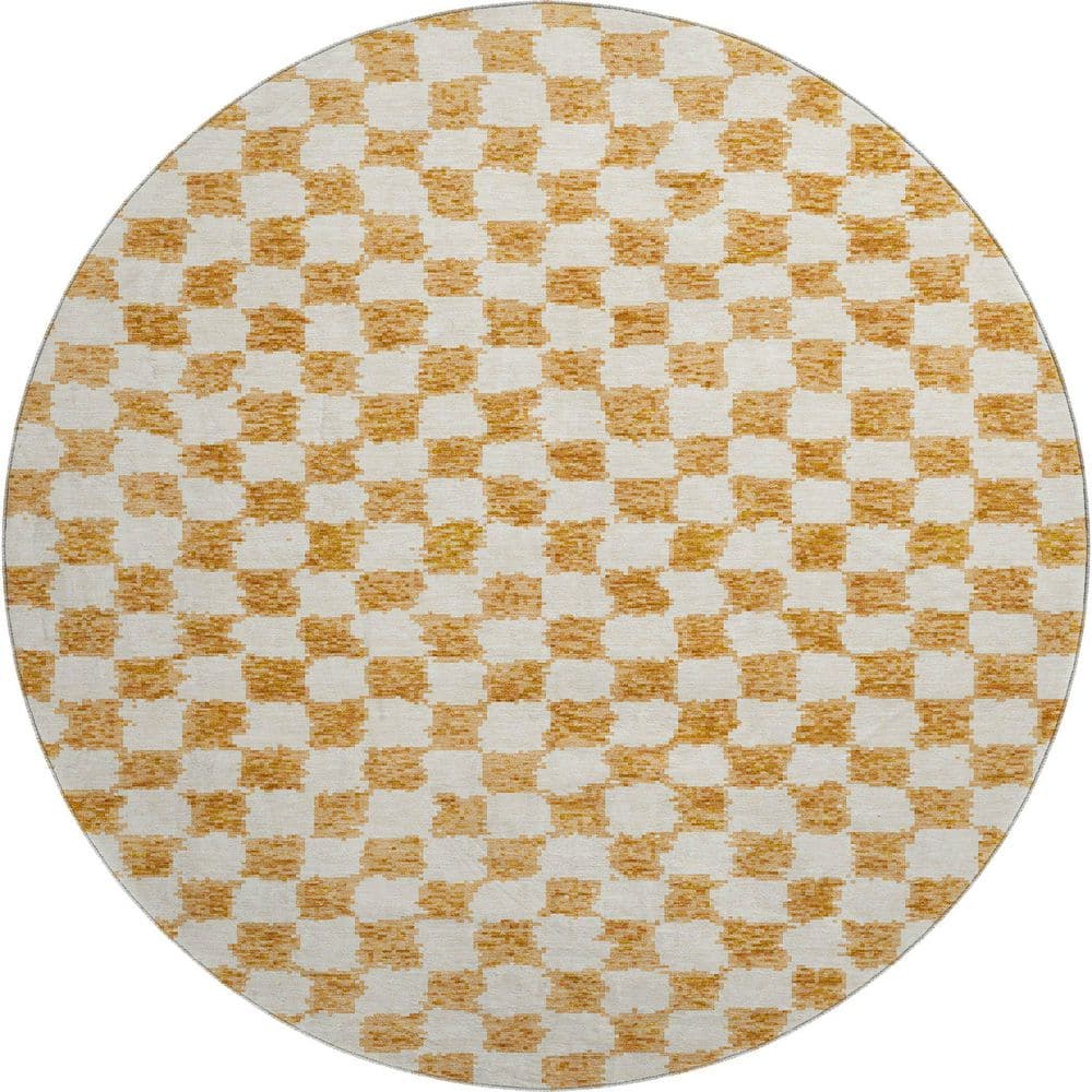 Mayfield Premium Machine Washable Abstract AMF1958 Orange 8 ft. x 8 ft. Round Rug price history on PriceWatchPro