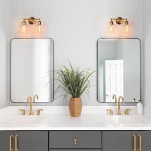Modern 14.5 in. 2-Light Plated Brass Bathroom Vanity Light with Dome Clear Glass Shades