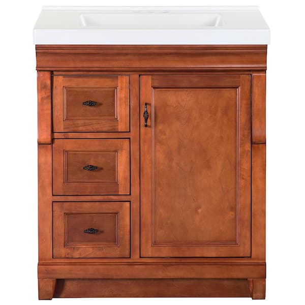 Home Decorators Collection Naples 31 in. W x 22 in. D Bath Vanity in Warm Cinnamon with Cultured Marble Vanity Top in White with White Sink