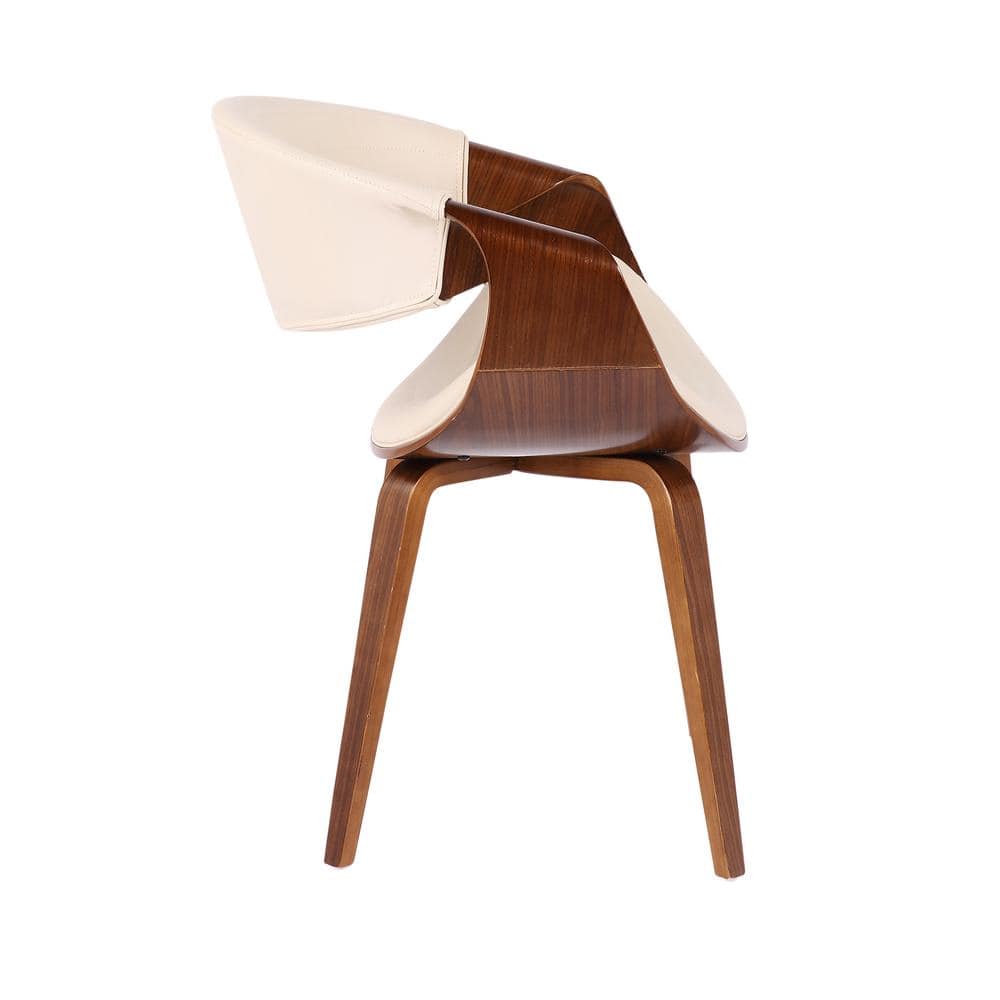 Symphony Walnut and Cream Faux Leather Mid-Century Side Chair