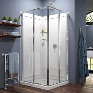 Cornerview 36x36x76.75 in. Framed Corner Sliding Shower Enclosure in Chrome with Acrylic Base and Back Walls Kit